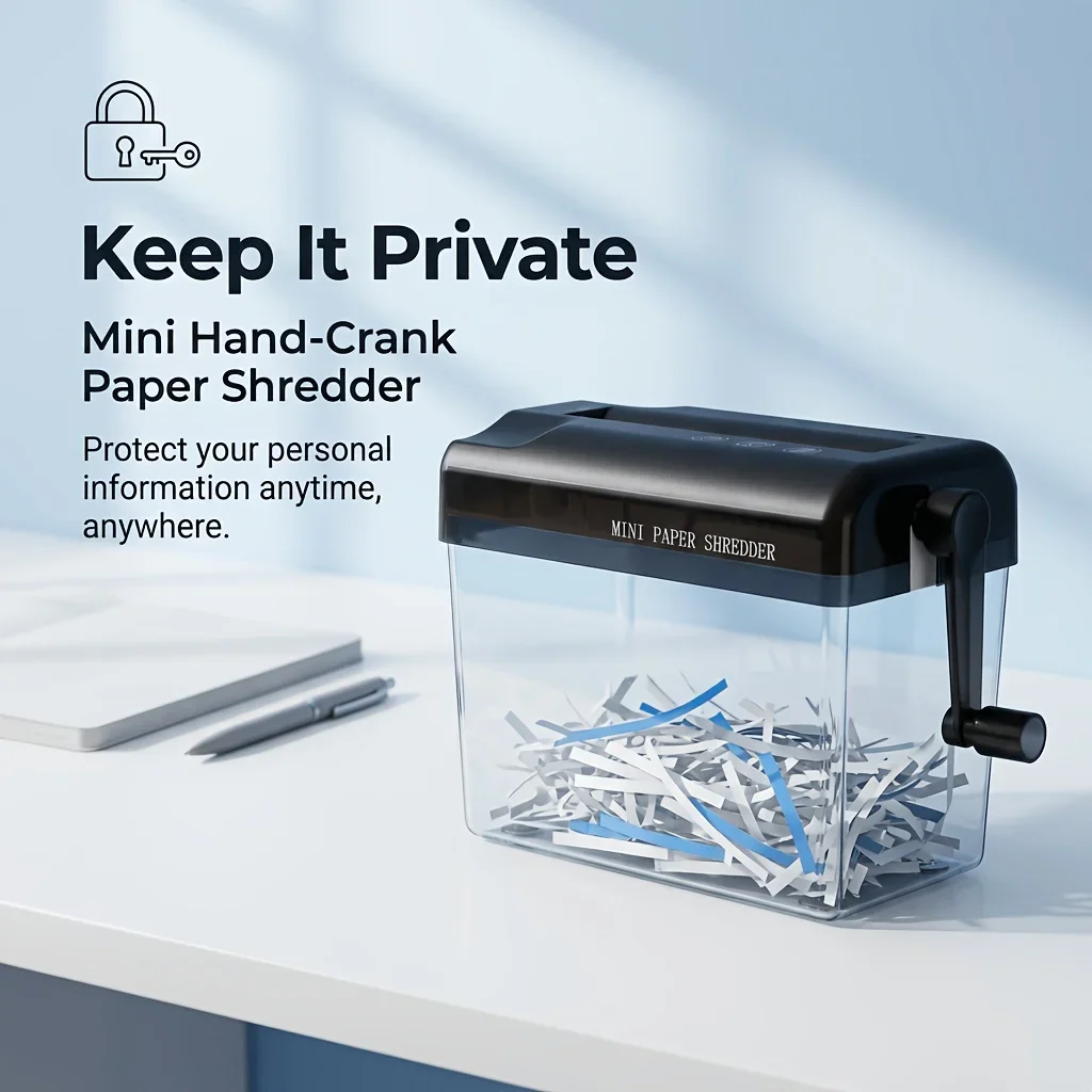 Mini Hand Crank Paper Shredder -Silent Manual Strip Cut Shredder,Desktop Shredder for Destroying Confidential Documents