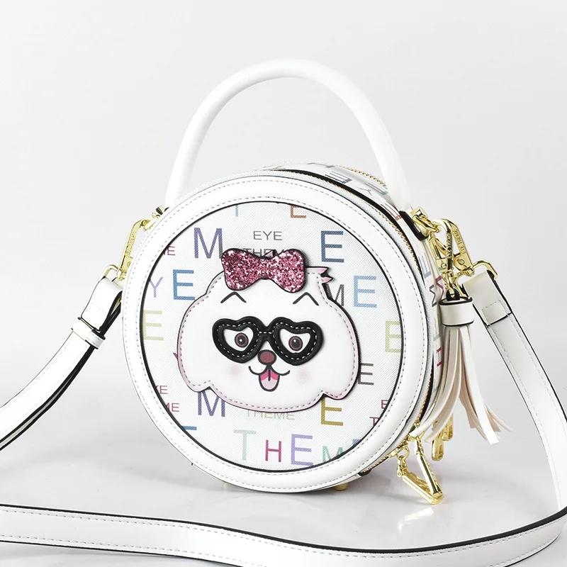 Eye Theme Diamond Pink Printed Embossed Handbag Women's Personalized Small Round Bag Fashion Girl Cartoon Shoulder Bag