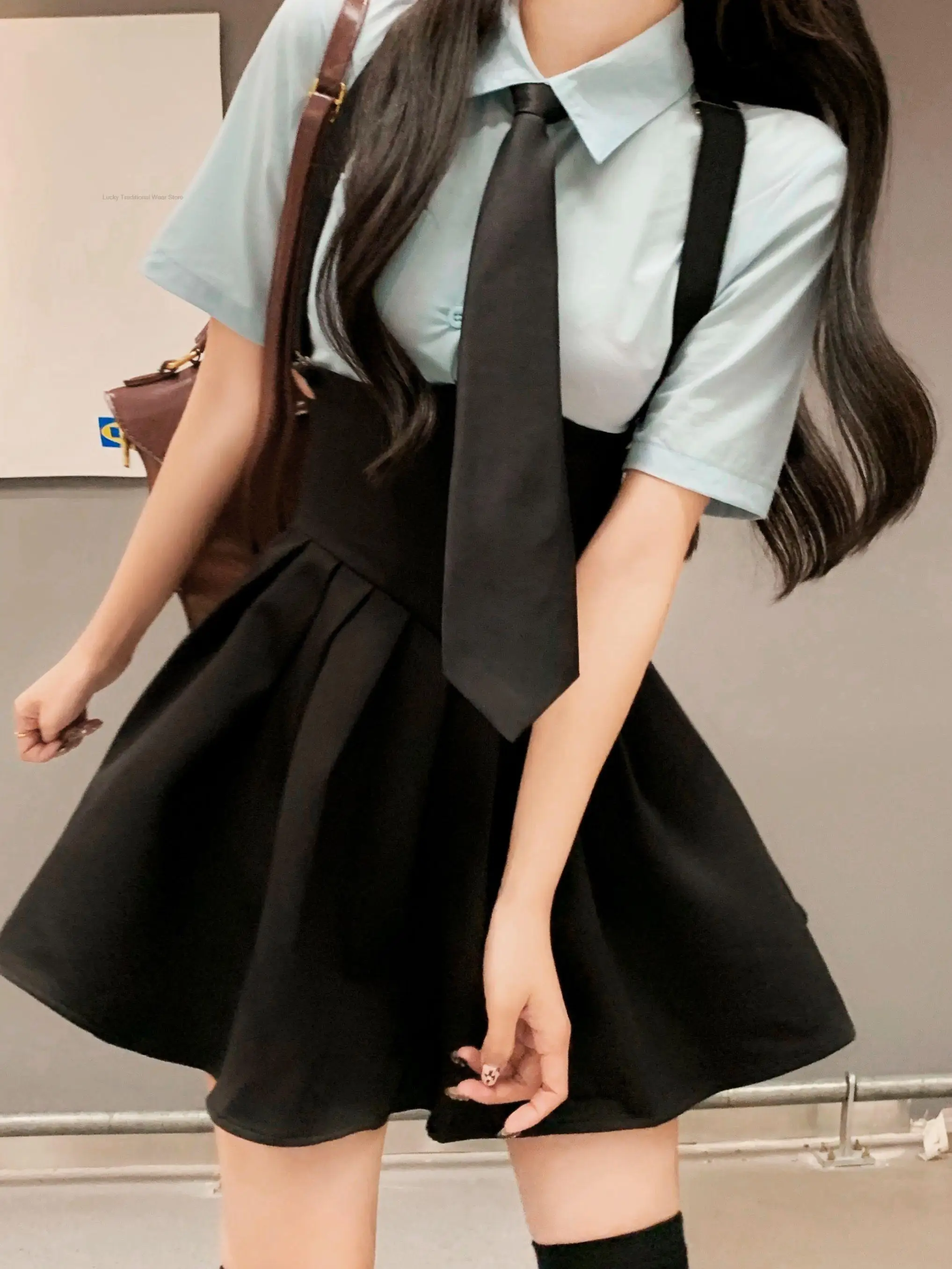 Korean Style Jk College Uniform Suit Sweet Hot Girl Spring Summer Jk Suit short-sleeved Shirt Waist Pleated Back Skirt Two Sets