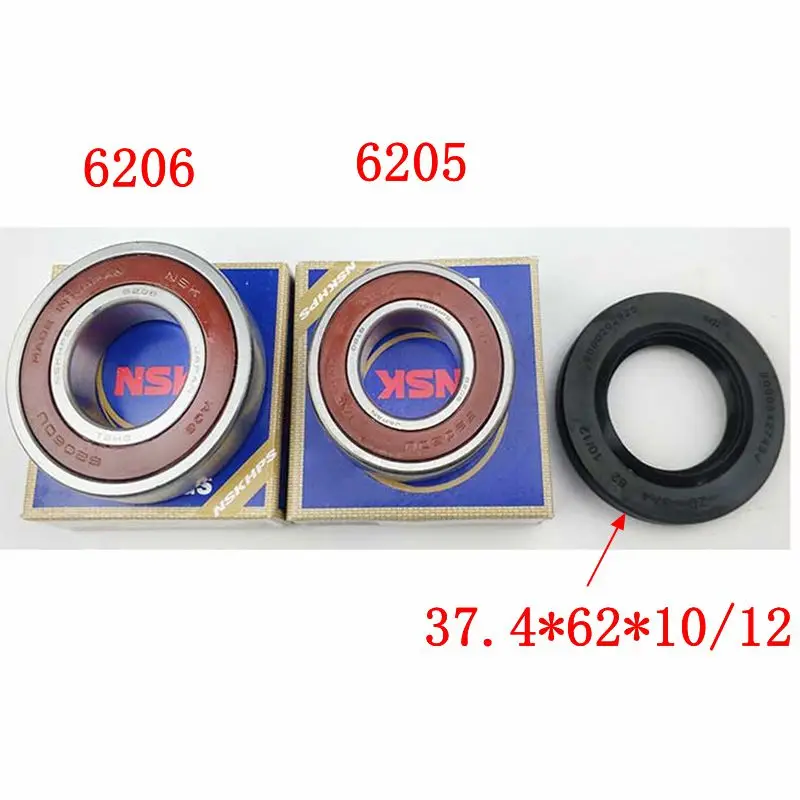 

for Bosch drum washing machine Water seal（37.4*62*10/12）+bearings 2 PCs（6206 6205）Oil seal Sealing ring parts