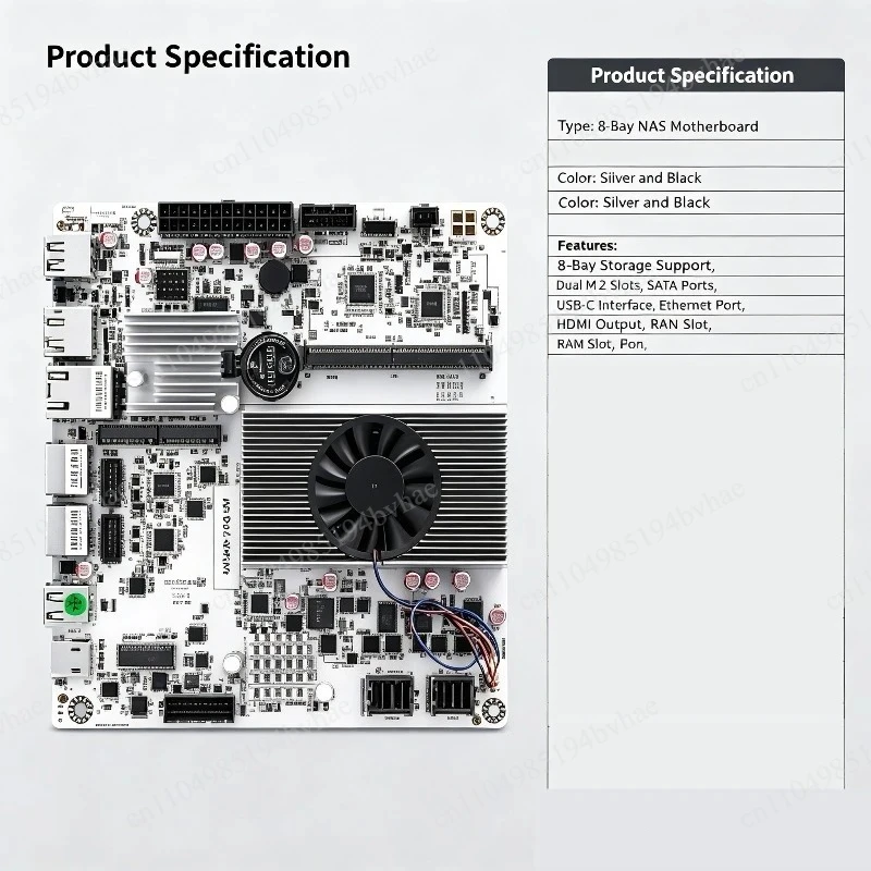 Mini ITX NAS Motherboard with N150/N355, DDR5 RAM, Dual M.2 NVMe, 10Gbps Ethernet, PCIe Expansion, 8-Bay SATA Array