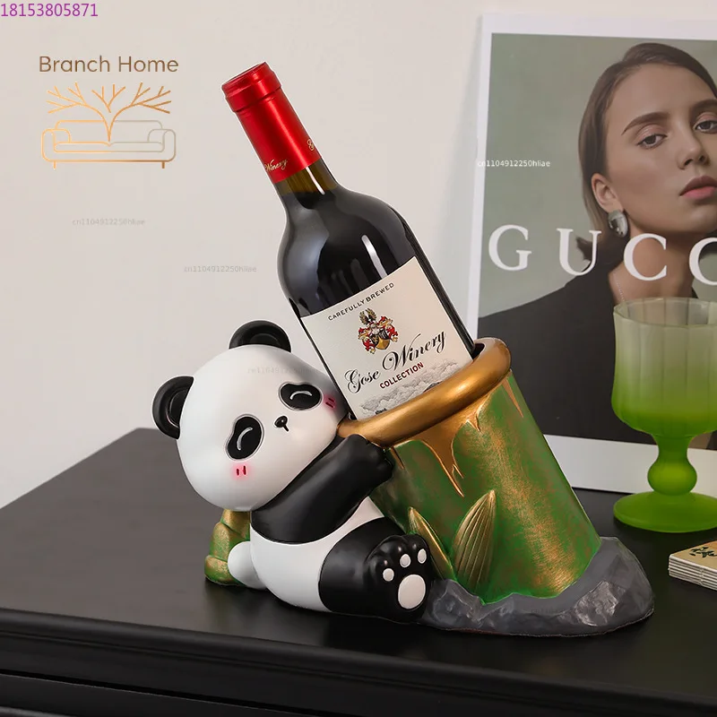 Light luxury high-end panda home red wine rack resin ornament wine cabinet living room