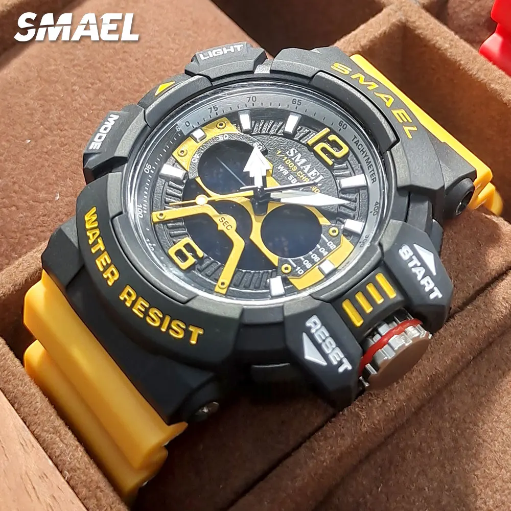 SMAEL – montre numérique à Quartz pour hommes, mode, bracelet jaune, chronographe étanche, double affichage de l'heure, électronique, alarme, 8065