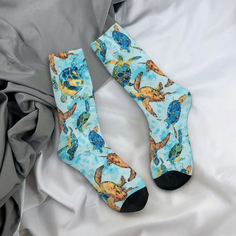 Neuheit Herren Aquarell Schildkröten Muster Kleid Socken Unisex atmungsaktiv warm 3D-Druck Ozean Liebhaber Crew Socken