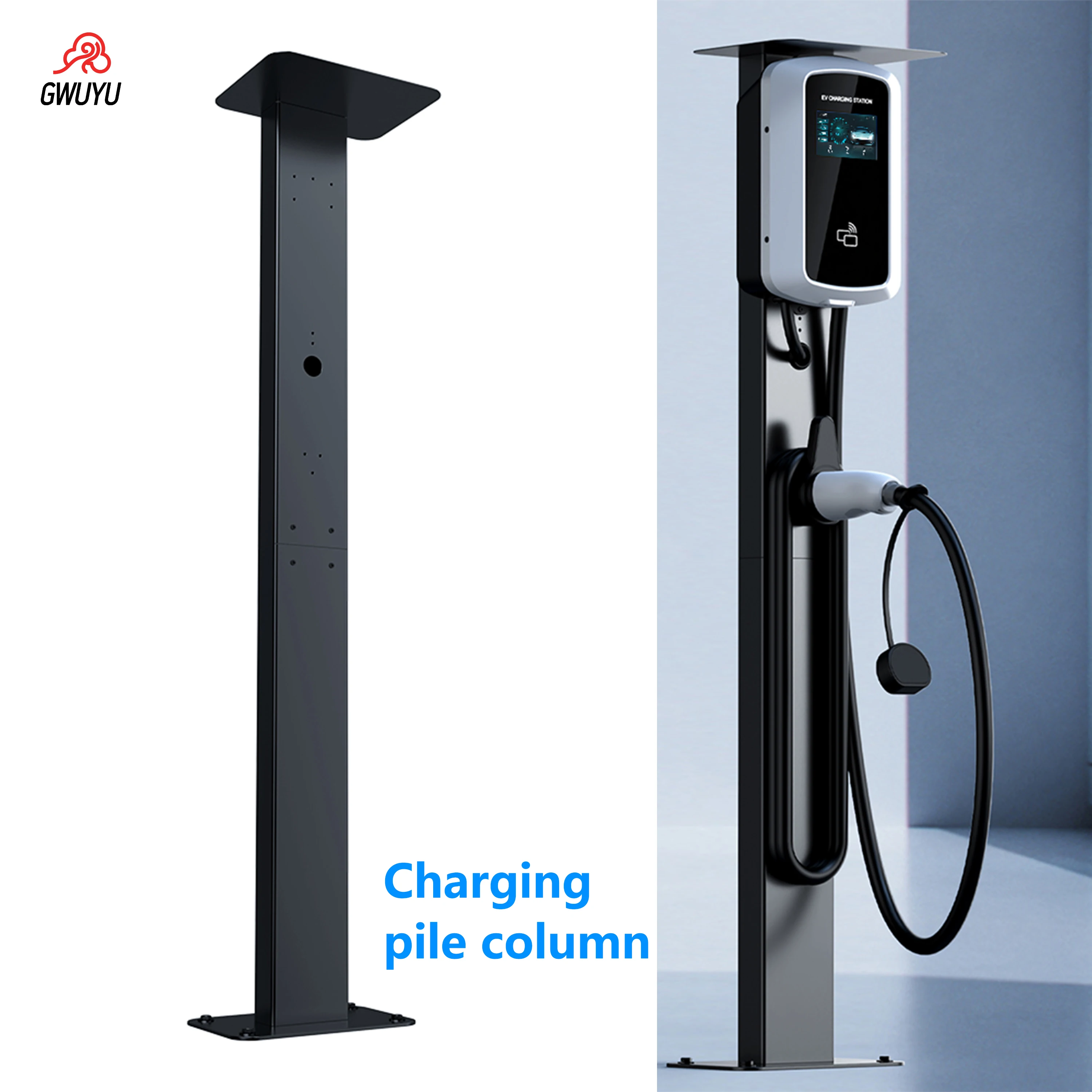 GWUYU 1.3m Wandgemonteerd laadstation Aluminiumlegering Oplaadpaal voor elektrische voertuigen Zwart Home Design voor EV-auto's