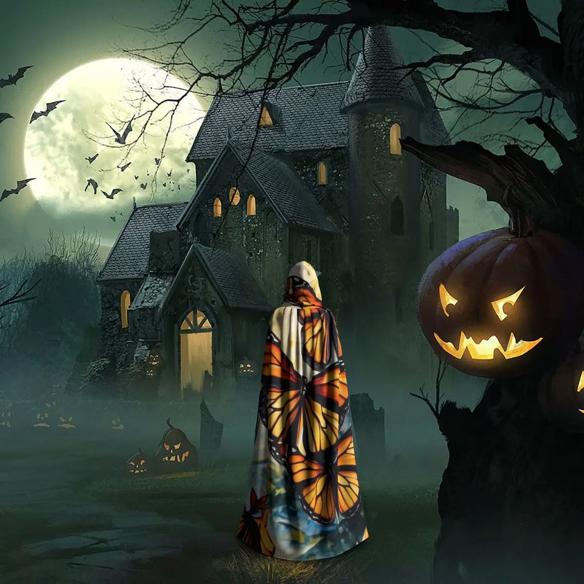 الخيال فراشة طويلة مقنعين عباءة الساحرة القرون الوسطى زي تأثيري كيب هالوين معطف الكبار للجنسين