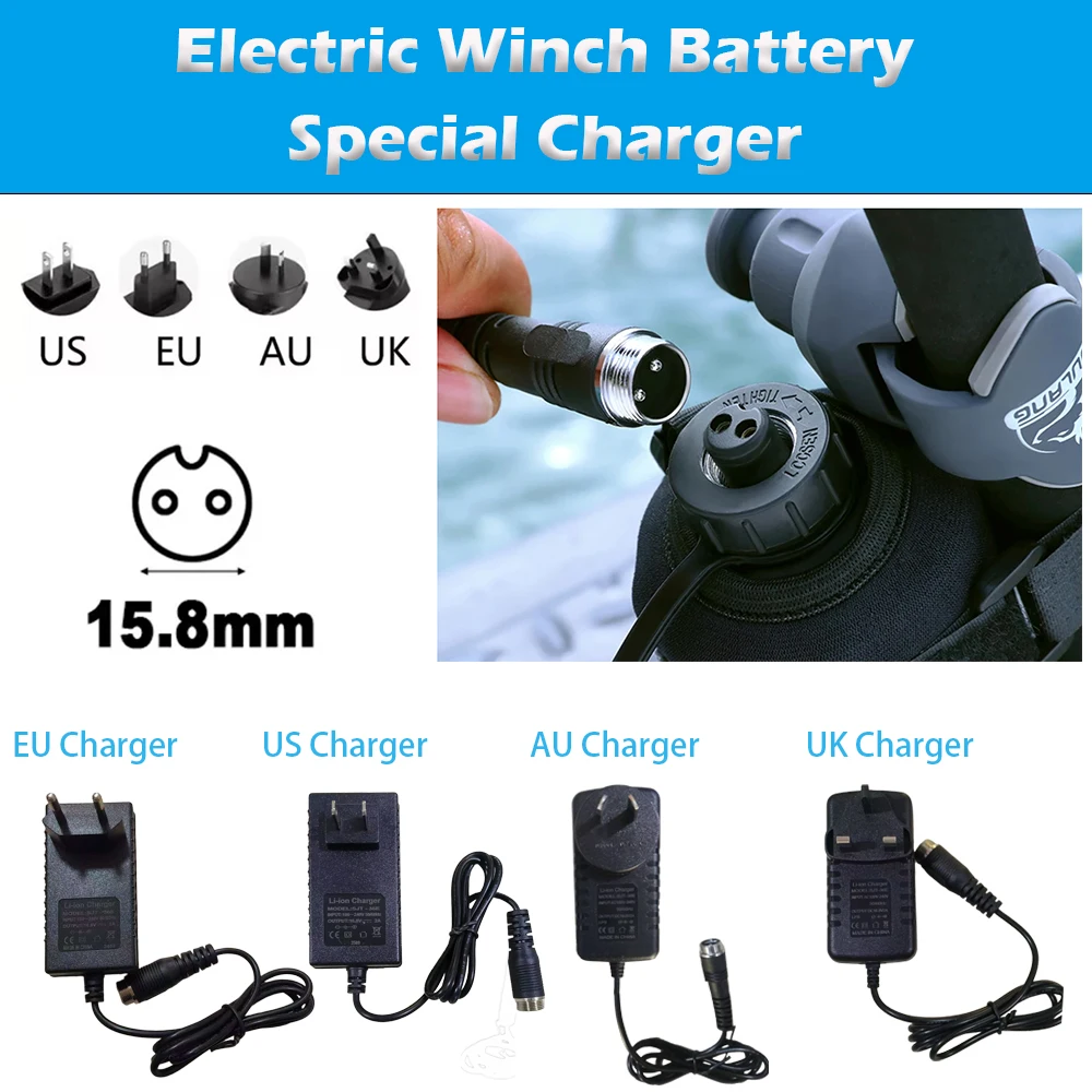Electric Winch Battery 16.8V 2A EU US AU UK Pulg Specific Charger 16.8V Fishing Battery Charger Fishing Battery Specific Charger