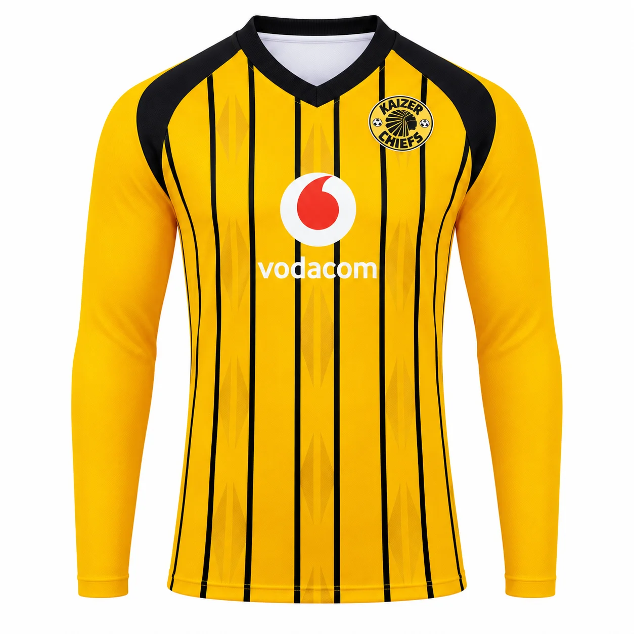 Kaizer Chiefs 2026/27 Home Football Jersey Yellow Black Striped V Neck Long Sleeve Soccer Shirt Fan Sportswear