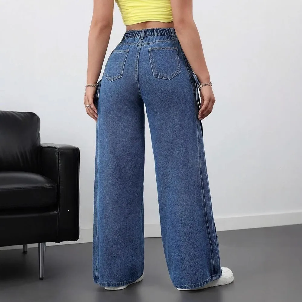 High Waist Straight Leg Denim Pants Women's Fashion Side Bow Tie  Knot Casual Trousers Comfortable Fit Summer Jeans