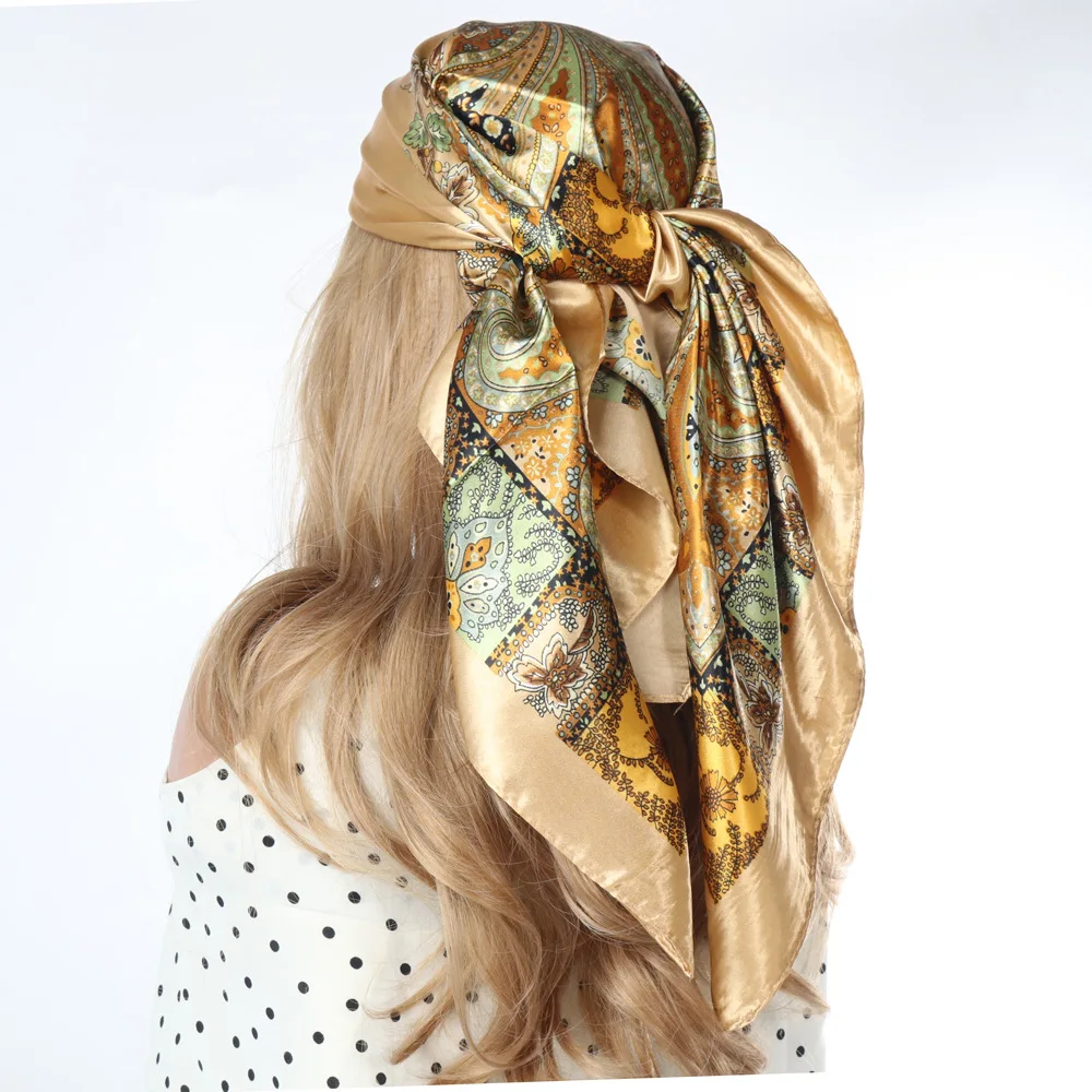 

New Lightweight Hot Selling Scarf Retro Cashew Paisley Printed Silk Scarf Women's Casual Headscarf Sunscreen Shawl Beach 8SJ106