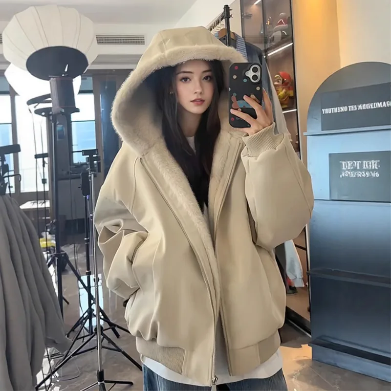 

2025 New Winter Hooded Women Men Cotton Jacket Loose Solid Color Thickened Warmth Coat Fashion Women Men Clothing