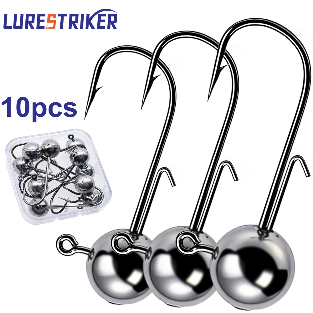 Hameçons de pêche de haute qualité, avec hameçon auxiliaire, tête de jig et hameçons pour vers souples, pour différents poids de matériel de pêche en eau douce, 10 pièces/boîte
