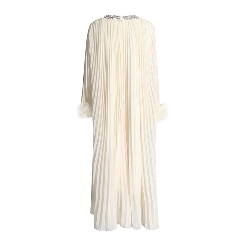 2026 Frühling Neues Übergrößen-Maxikleid im High-End-Stil mit Schlankheits-Effekt, Strass und Straußenfedern-Design für Damen – Detail 20
