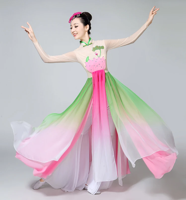 Classical Dance Costume Women Chinese Dance Practice Clothes Fluttering Long Sarong Costume Stage DanceWear Performance