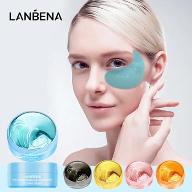 LANBENA Eye Patches Hyaluron Acid & Gold & Seaweed & Black Pearl Crystal Collagen Gel Eye Masks 30pcs