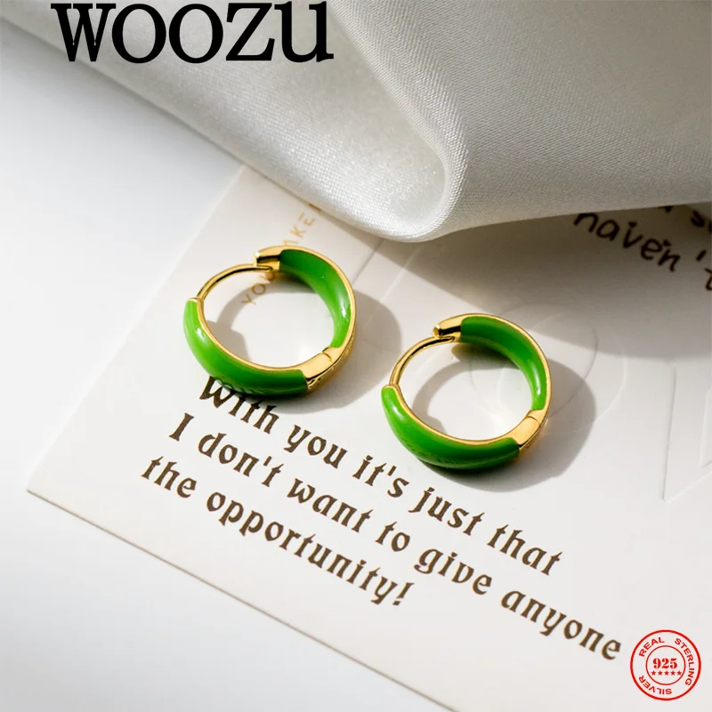 

WOOZU стерлингового серебра 925, модные ретро красные эмалированные серьги-кольца для женщин, темпераментные вечерние зеленые серьги-кольца, ювелирные изделия