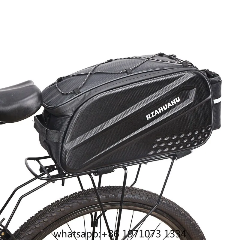 Multifunctional Expandable Bike Rear Rack Bag Hard Shell Carbon Fiber Look Cycling Pannier Bag with Insulated Water Bottle Pocke