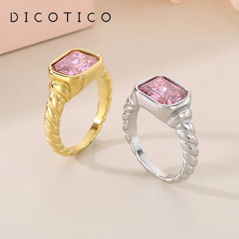 New Shiny Square Glass Stainless Steel Rings For Women Gold Silver Color Knuckle Mujer Fashion Luxury Jewelry Christmas Gifts