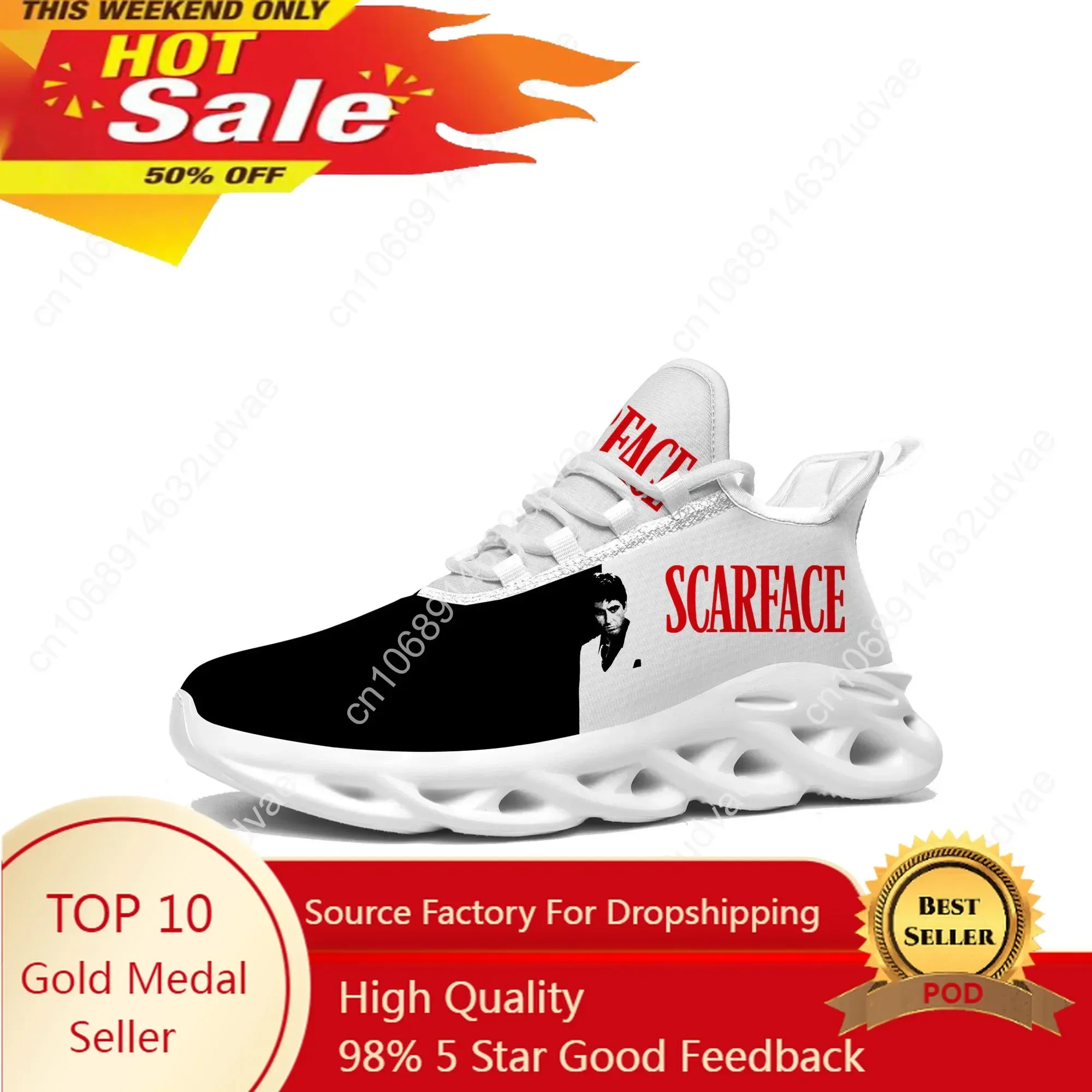 Scarface Flats Sneakers Mens Womens Sports Running Shoes High Quality Al Pacino Sneaker Lace Up Mesh Footwear Custom Made Shoe