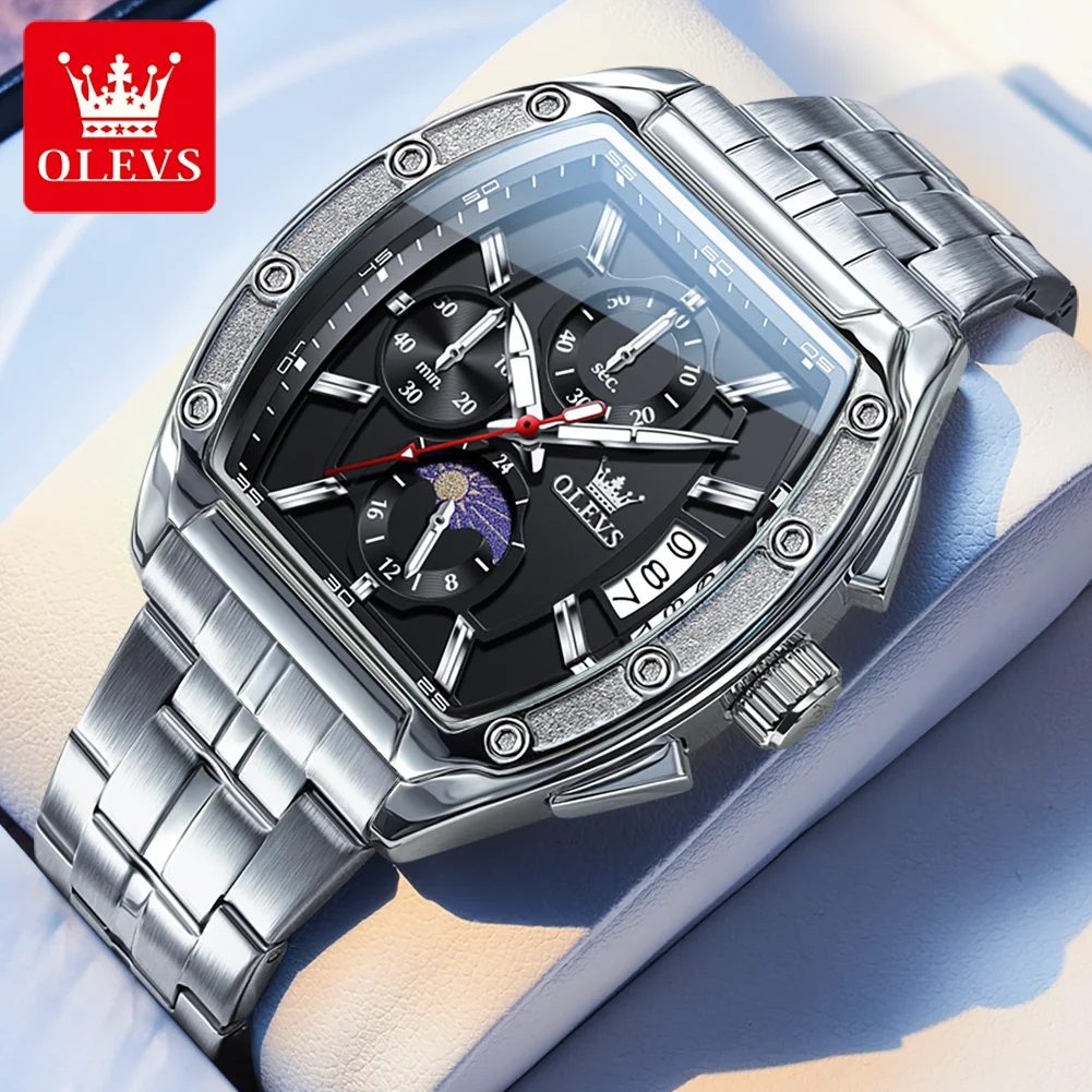 OLEVS 3661 Quartz Watch Barrel Design 24-hour Lunar Phase Date Window Luminous Function 30m Waterproof Watch For Men