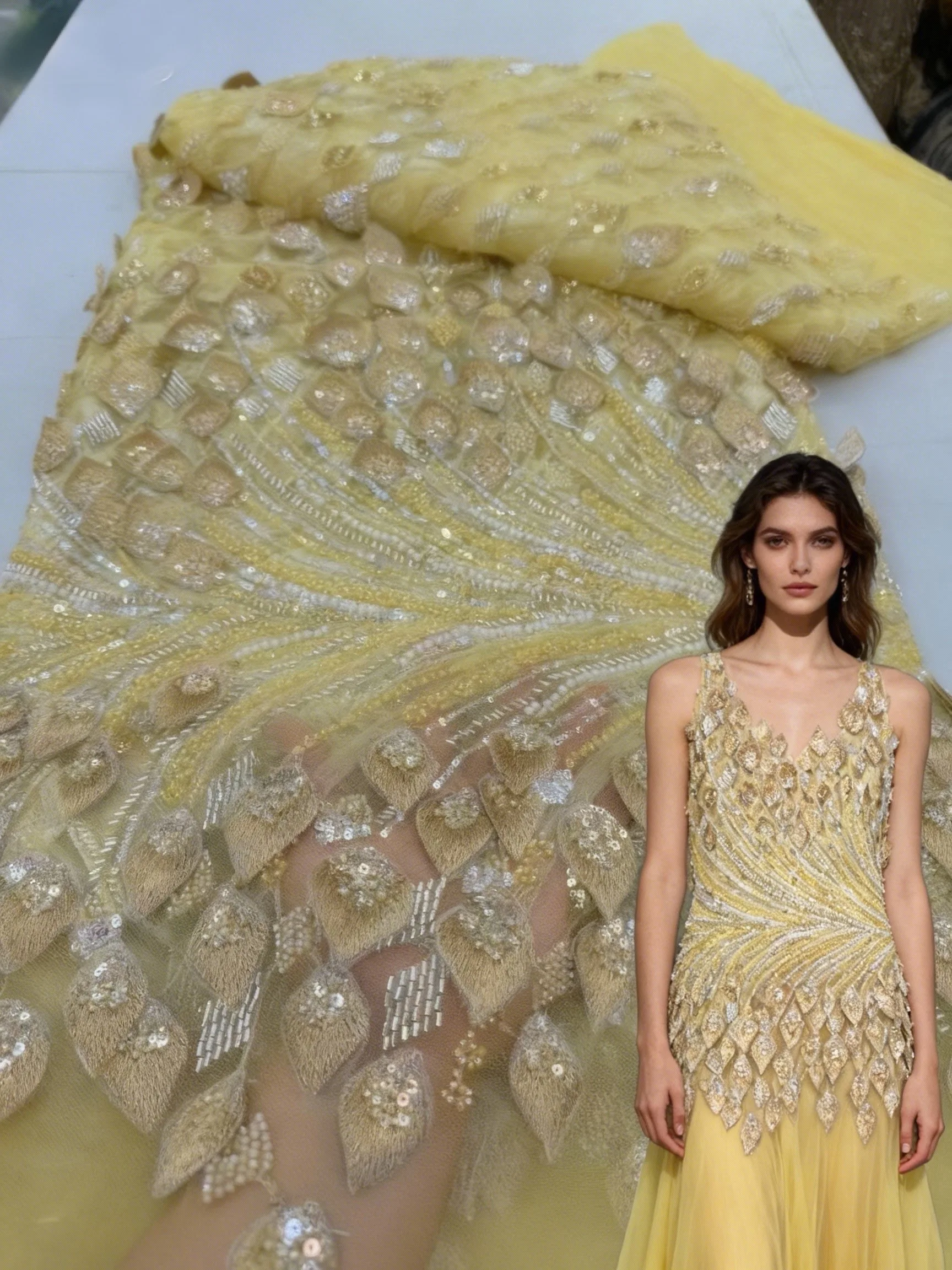 

African 3D Beads Lace Fabric 2026 High Quality New French Nigerian Sequins Embroidery Tulle Fabric For Wedding Dresses Sewing