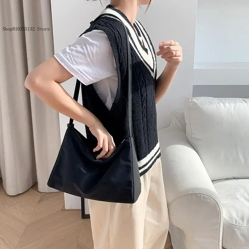 Korean Sle Nylon Splice Underarm Bag Milk White Single oulder Commuter Handbag Large Capaci Women's Soft Foldable Bag