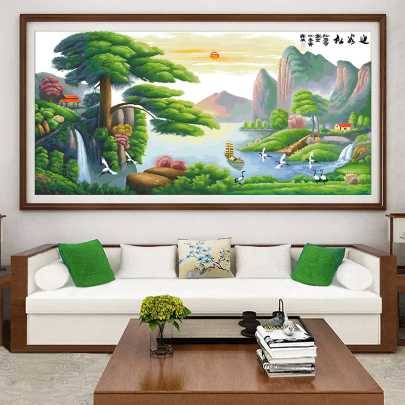 

Modern Simple Handmade Cross Stitch Kit Pine Tree Welcome Guest New 2024 Cotton Fabric Living Room Scenery White Color
