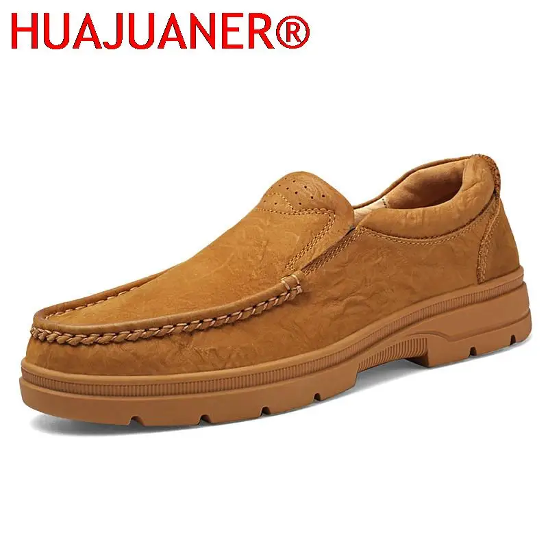 

High Quality Tooling Genuine Leather Men Casual Shoes Spring Autumn Antiskid Slip on Shoes Leisure Walk Outdoor Platform Shoes