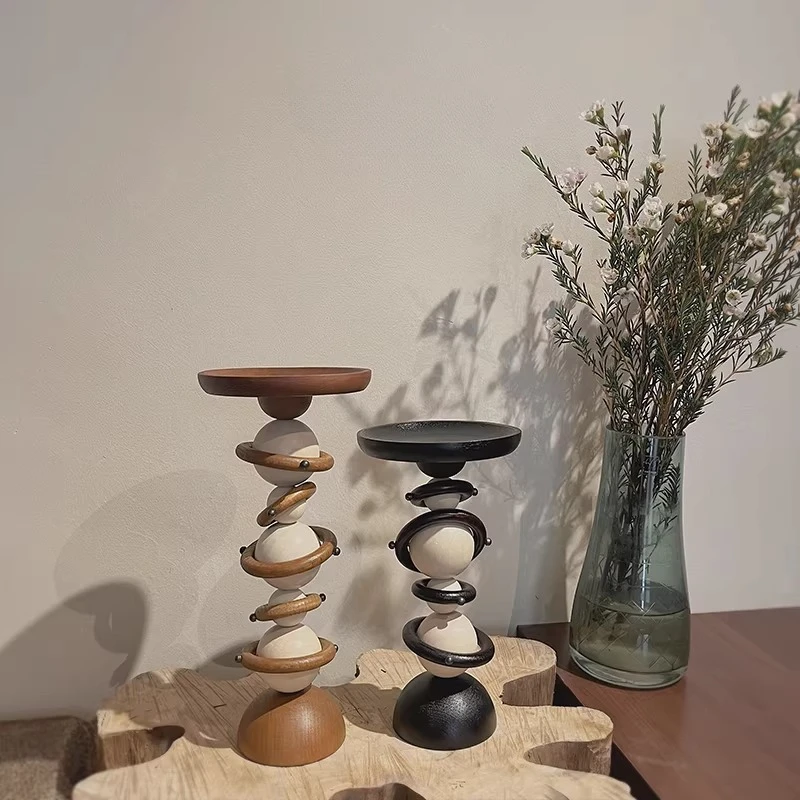 Wabi Sabi Style Wooden Ring Candle Holder, Minimalist Centerpiece Tray for Home Cafe & Hotel Decor Rustic Natural Wood Art Piece