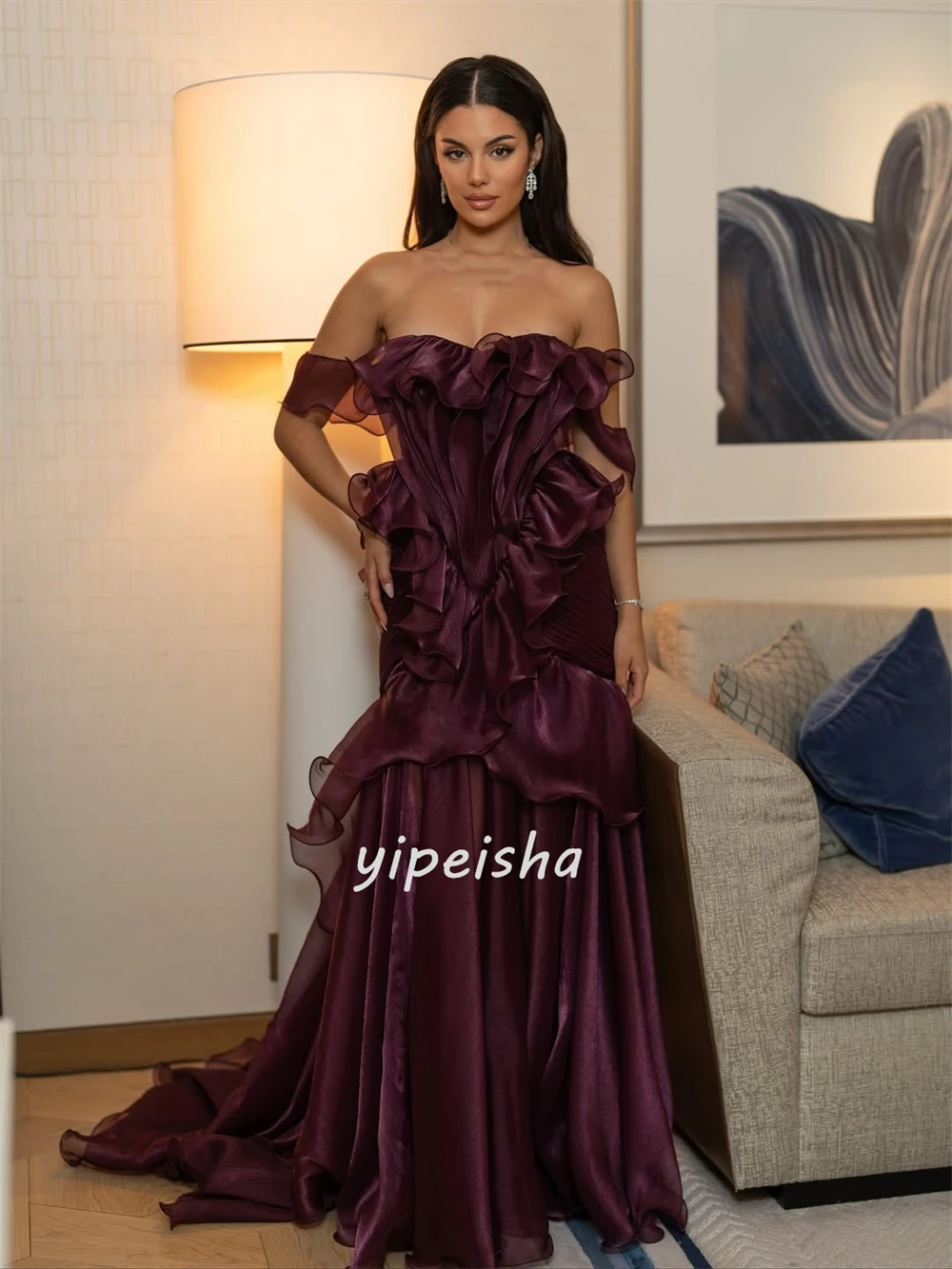 Robes longues personnalisées de Style moderne, à la mode, plissées froncées, droites, épaules dénudées, robes d'occasion sur mesure, formelles assorties