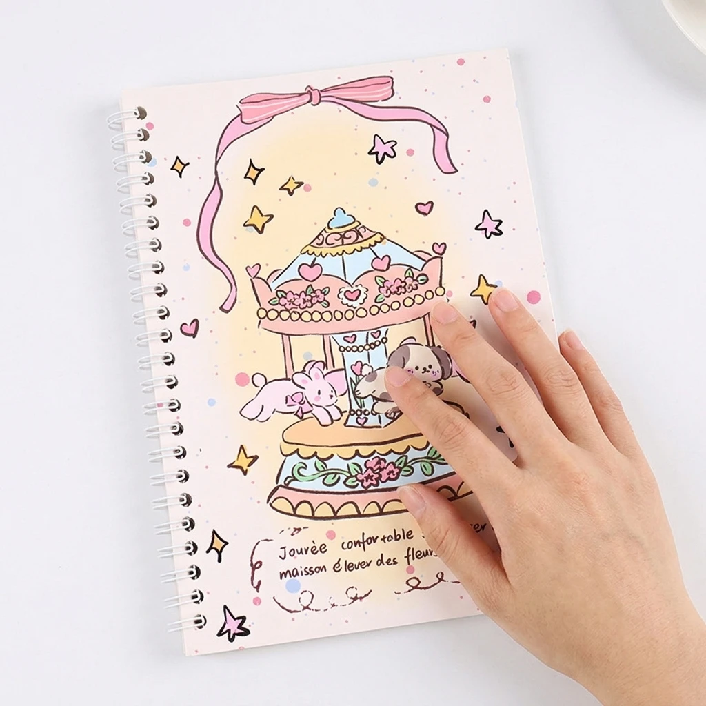 Double Sided Release Paper Spiral Notebook Japanese Style Cute Puppy Cover Sticker Storage Books for Student Journaling Doodling