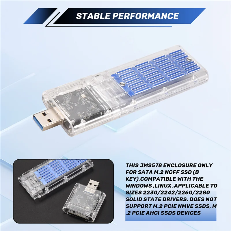 

GO-External M.2 NGFF SATA SSD Enclosure High Speed USB3.0 Gen1 5Gb/S Transparent SATA SSD Hard Drive Case For PC