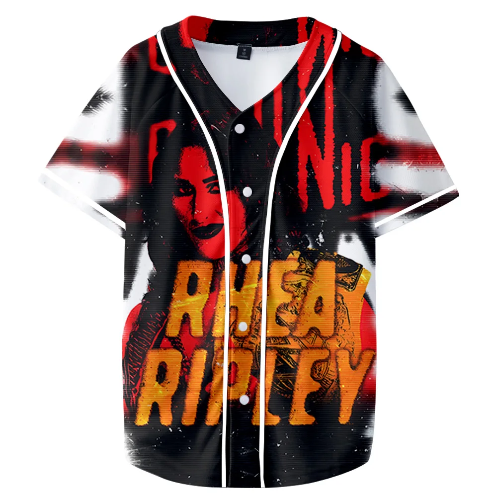 

Rhea Ripley Merch Baseball Jacket T-shirts Summer Unisex Fashion V-neck Short Sleeve Tee