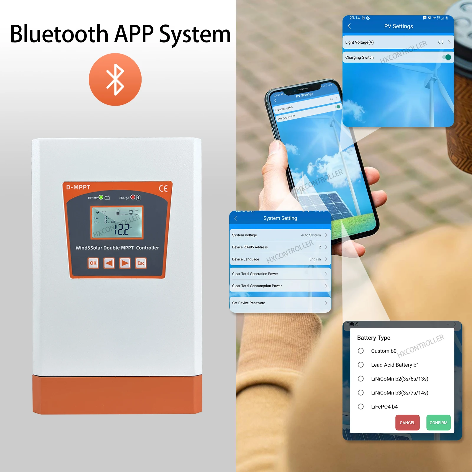 NEW 12V 24V 48V Dual MPPT Wind Solar Charge Controller With Bluetooth Monitor For 2000W Turbine 2800W Solar Panel Regulator