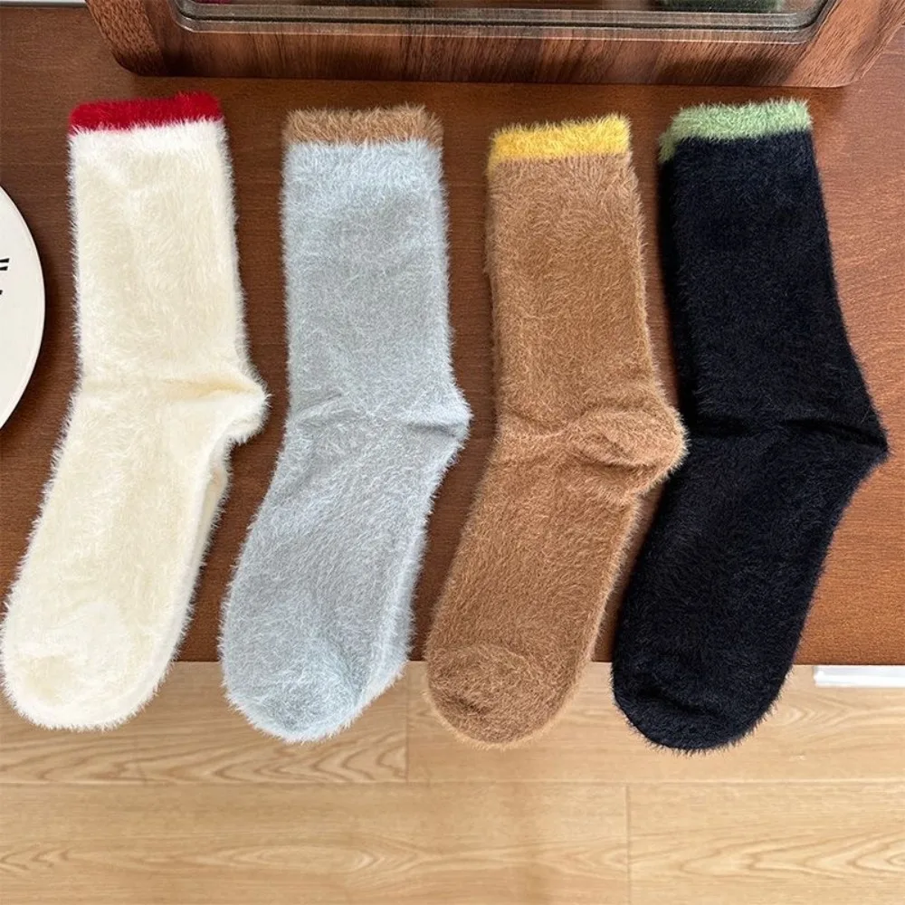 لينة كولوربلوك المنك المخملية الجوارب المضادة للانزلاق رشاقته الطابق جورب شتاء دافئ الحرارية رقيق منتصف الجوارب #2