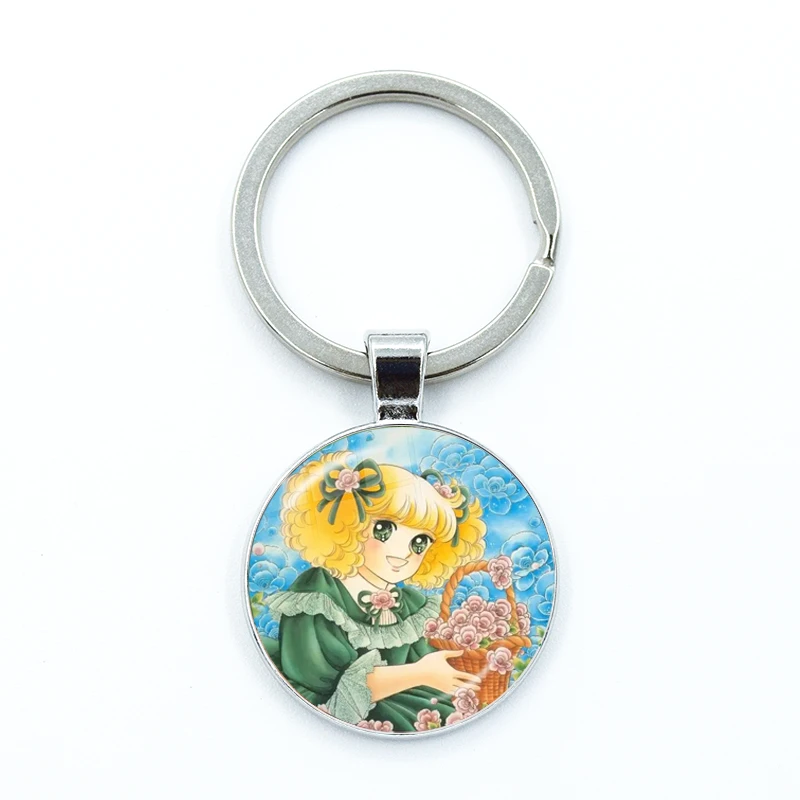 Fashion Cartoon Creative Design Keychains Handmade Glass Cabochon Key Rings Pendants Trinkets Anime Manga Candy