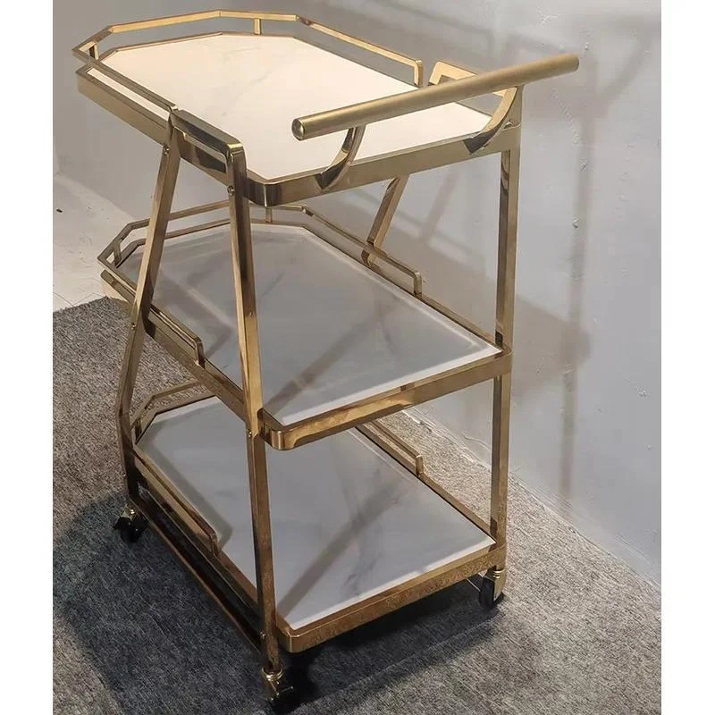 Wholesale Gold Stainless Steel Trolley Deluxe Triple Tier Candy Dessert Bar Service Cart for Hotel Party Wedding Catering