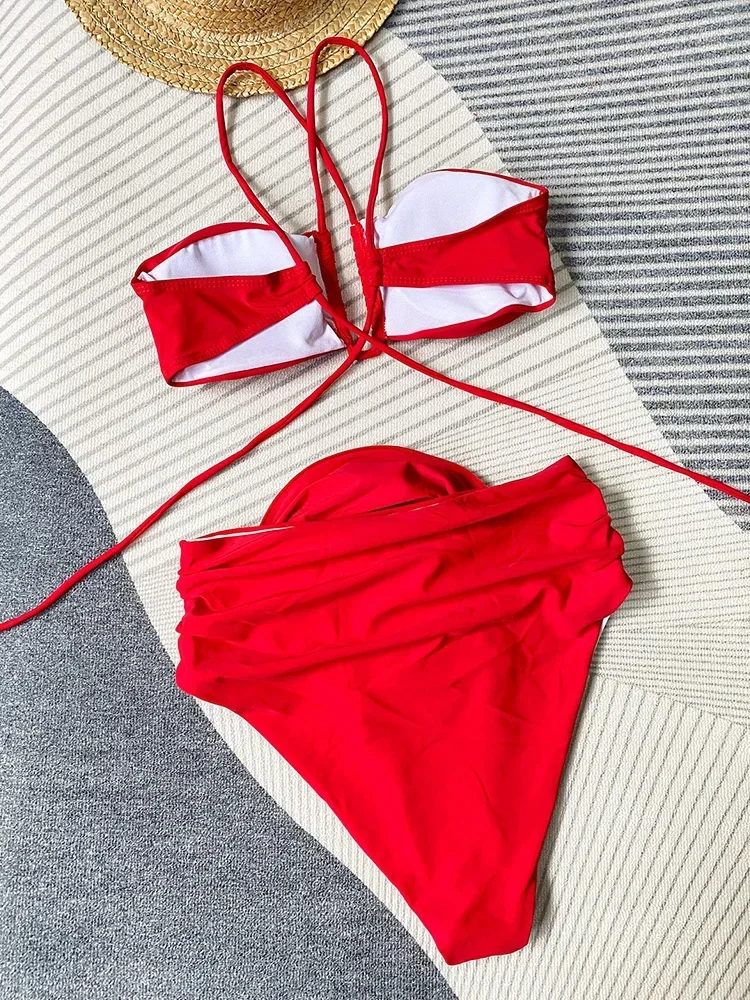 2025 Nuovo costume da bagno estivo Bikini Set Bikini sexy con cinturino per spaghetti Set da 2 pezzi Costume da bagno diviso floreale da donna Bikini da spiaggia a vita alta