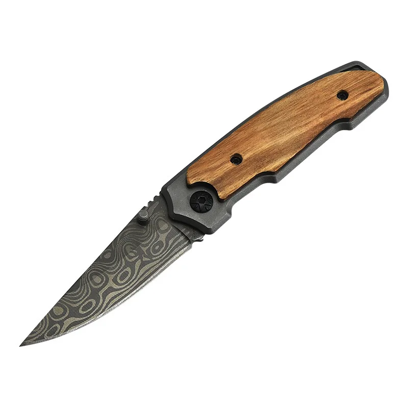 New Outdoor Folding Knife Damascus Pattern Camping Self Defense Mountaineering Portable Multi purpose Folding Knife Fruit Knife