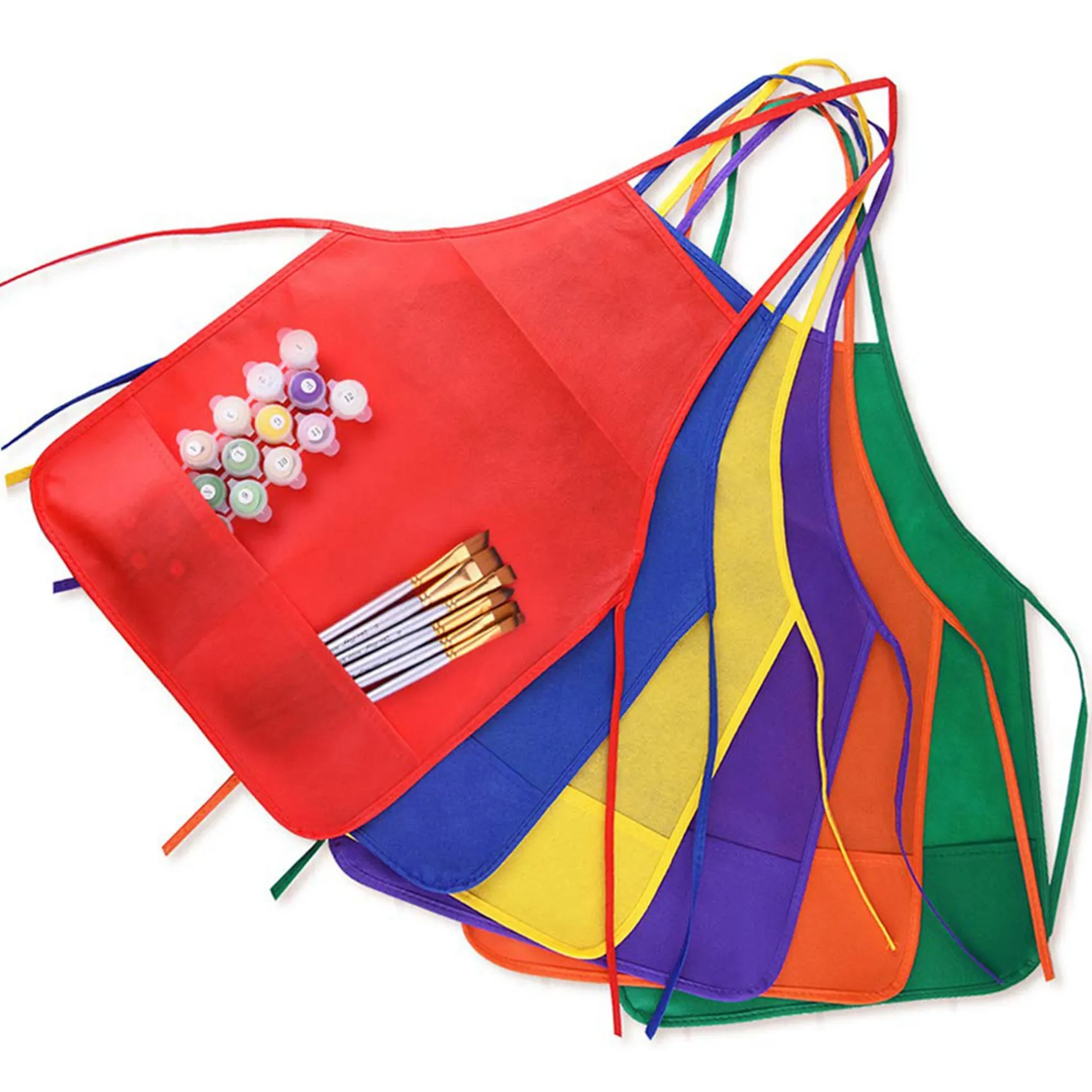 Y50A-24 Pack 6 Color Kids Aprons Children Painting Aprons Kids Art Smocks With 2 Roomy Pockets (Brushes Not Included)