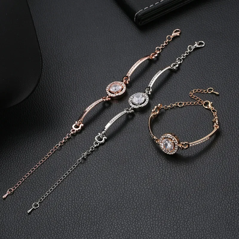 Luxury Rhinestone Zircon Chain Bracelets Adjustable Women Elegant Crystal Round Gemstones Bangle Bracelet Jewelry Gift