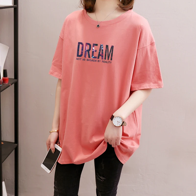 plus Size Mommy Summer T-Shirt Short Sleeve Loose Mid-Length Extra Large Women's Clothing for Middle-Aged And Elderly People