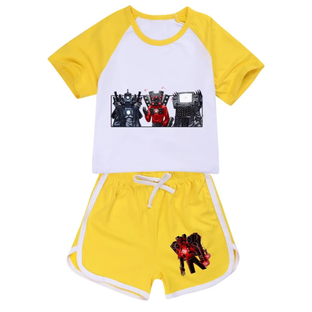 Horrible Game Skibidi Toilet Clothes Kids Summer Outfits Baby Boys Cartoon Speakerman T Shirt + Shorts 2pcs Set Girls Sportsuits