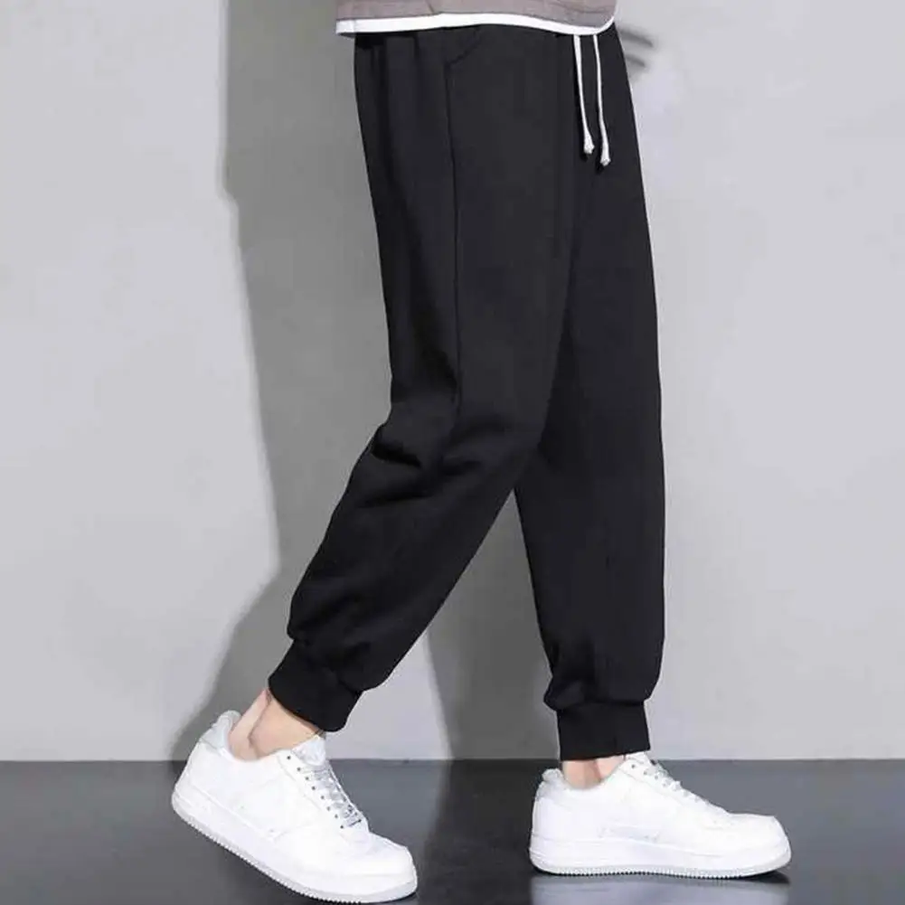 Ankle-banded Trousers Men Reinforced Pocket Trousers Men's Drawstring Elastic Waist Sweatpants with Pockets Loose for Daily