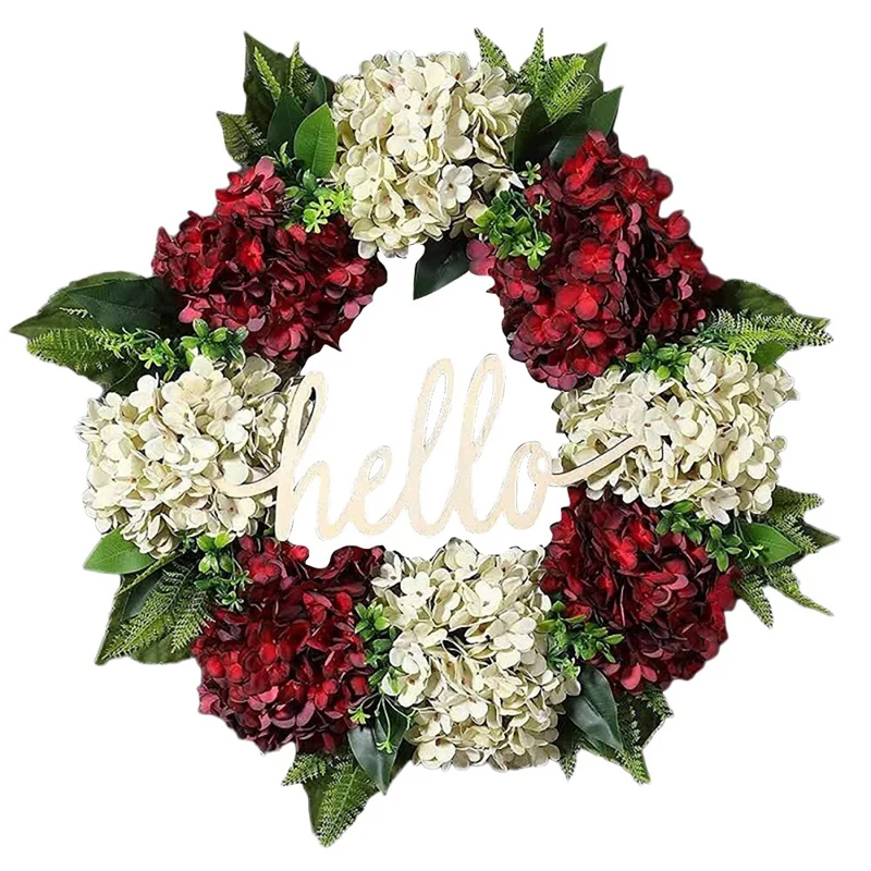 

Wreath For Front Door Spring Summer Wreath Red White Hydrangea Wreath Handmade Wreath Hello Wreath Farmhouse Wreath