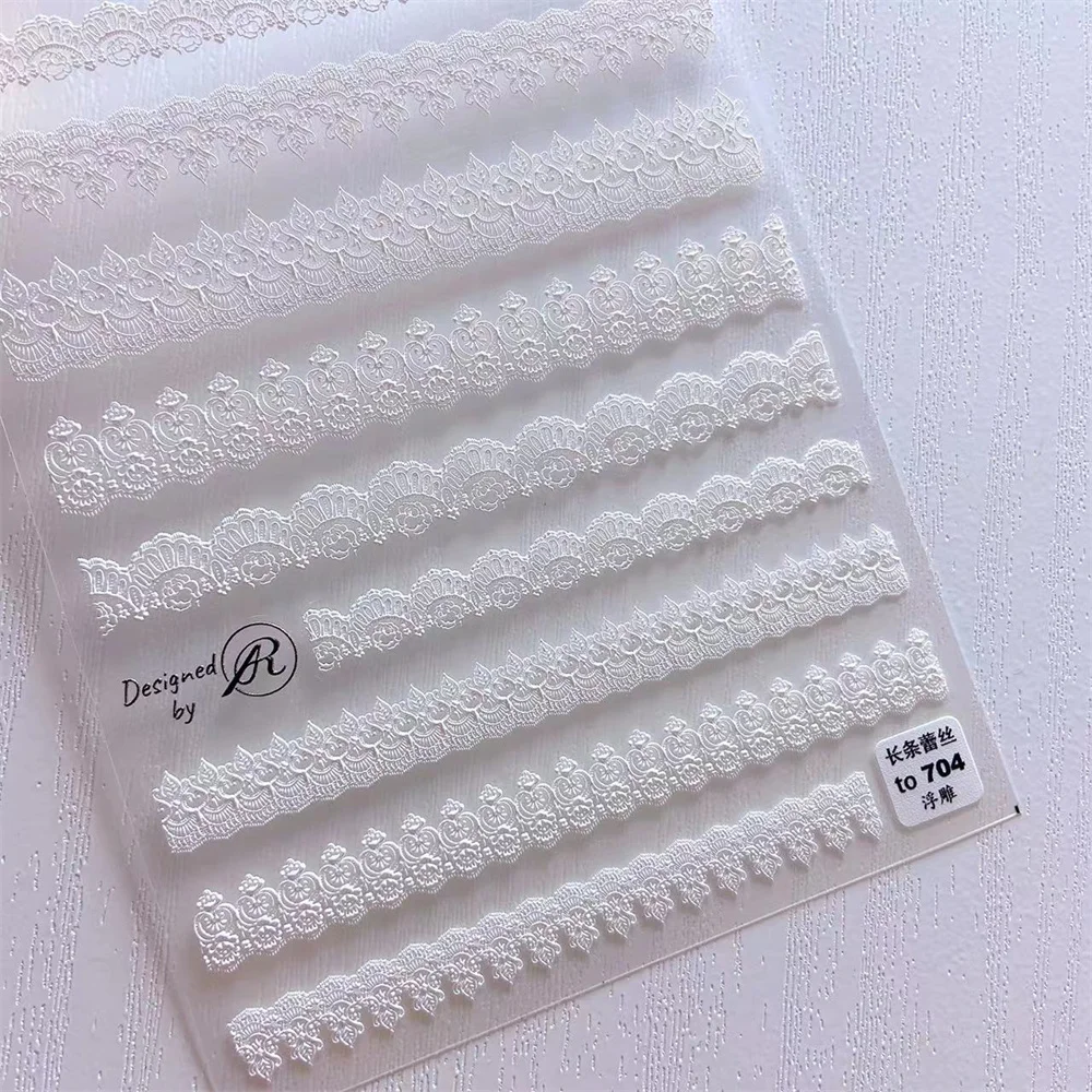 Pegatinas de encaje para manicura, calcomanías decorativas para uñas, autoadhesivas, color blanco y negro, estilo Kawaii japonés, 1 piezas