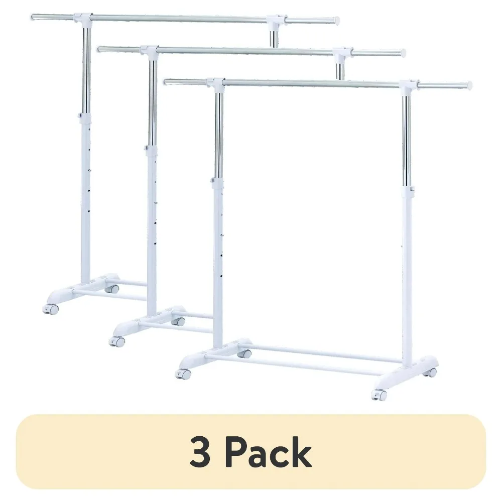 

(3 pack) Adjustable Rolling Garment Rack Metal Chrome, White, 84-121Wx44Dx123.5-163Hcm