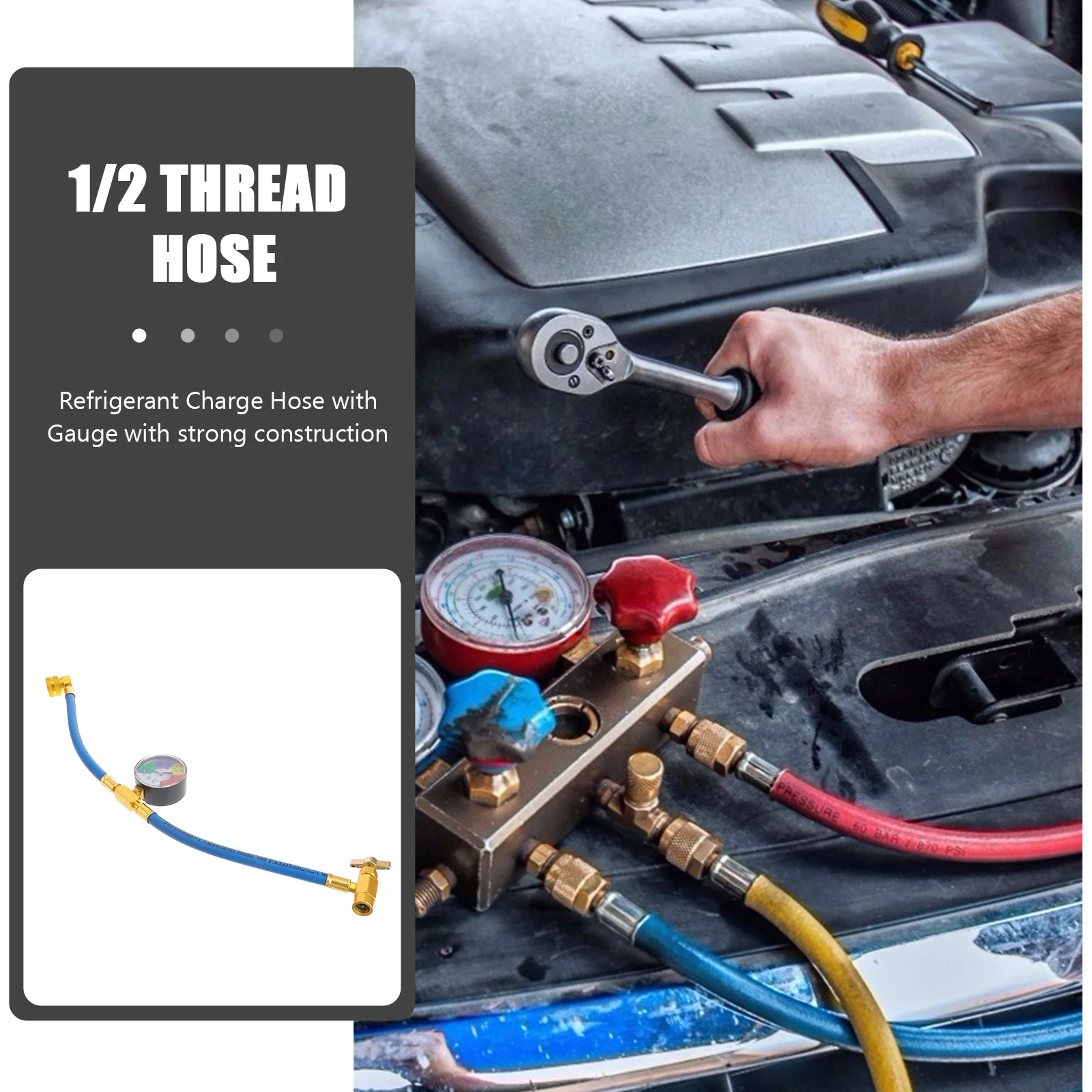 

Car Air Conditioning Refrigerant Charging Hose 1/2 Thread With Gauge For Ac Recharge Tool Cooling System Repair Charging
