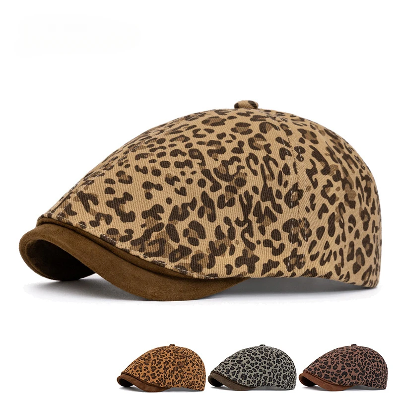 

Vintage Leopard Print Forward Cap for Women Fashion Beret Face Flattering Upside Down Adjustale Newsboy Hat