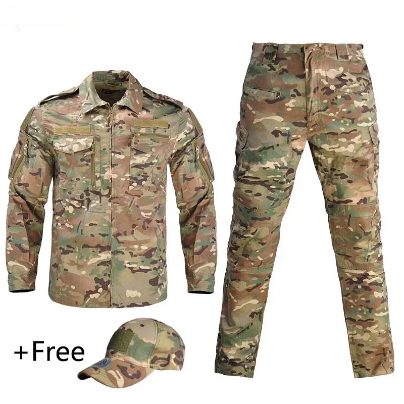 

Tactical Uniform Camouflage Shirt Uniforme Suit Clothing Softair Men Working Clothes With Caps